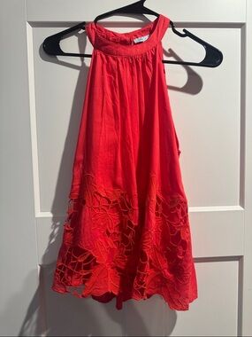 Bright Coral Halter Lace-Trim Skirt